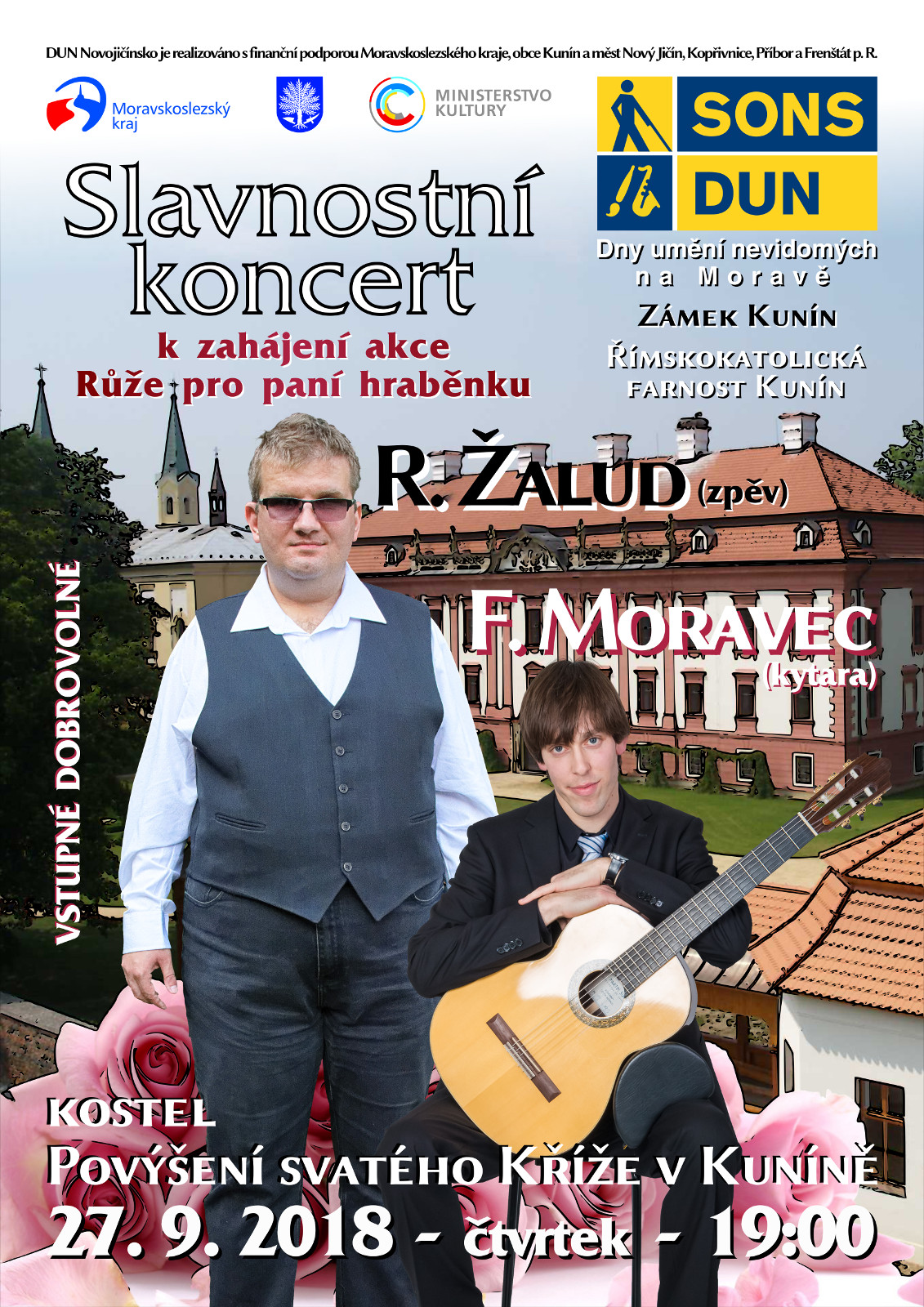Pozvánka na Slavnostní koncert k zahájení akce Růže pro paní hraběnku v Kuníně v rámci DUN na Moravě.