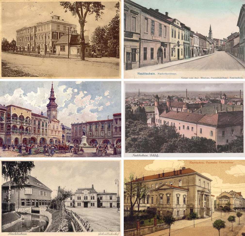 Ilustrativní koláž z historických fotografií Města Nový Jičín, k první přednášce z cyklu „Setkání s historií regionu novojičínska“.