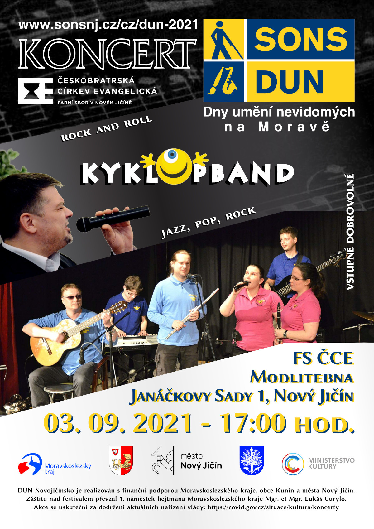 Pozvánka na koncert KoklopBandu pro veřejnost v modlitebně ČCE v Novém Jičíně